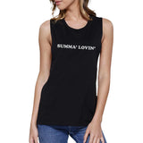 Summa' Lovin' Womens Black Summer Cotton Sleeveless Muscle Tee