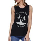 It's Summer Time Beach Party Womens Black Muscle Top