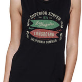 Superior Surfer Los Angeles Longboard Womens Black Muscle Top