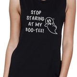 Stop Staring At My Boo-Tee Ghost Womens Black Muscle Top