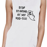 Stop Staring At My Boo-Tee Ghost Womens White Muscle Top
