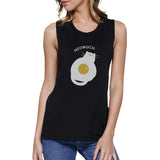 Meowgical Cat And Fried Egg Womens Black Muscle Top