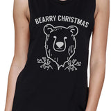 Bearry Christmas Bear Womens Black Muscle Top