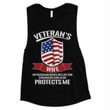 Veterans Wife Shirt Womens Cute Graphic 4th of July Muscle Tee Gift