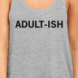 Adult-ish Womens Heather Grey Sleeveless Trendy Typography Tank Top