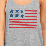 USA Flag Womens Gray Racerback Tanks Cute Independence Day Design