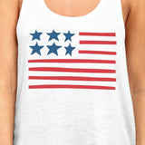 USA Flag Women White Graphic Sleeveless Tee For Independence Day