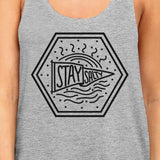 Stay Salty Womens Grey Sleeveless Tee Round Neck Line Graphic Tanks