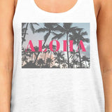 Talk To The Palm Womens White Graphic Tank Top Cool Summer Tee