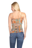 Women's Printed Lurex Chiffon with Lace Trim Tank