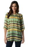 Women's 3/4 Three Quarter Sleeve Printed Chiffon Button Top