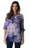 Women's 3/4 Three Quarter Sleeve Printed Chiffon Button Top