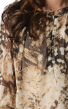 Women's 3/4 Three Quarter Sleeve Printed Chiffon Button Top