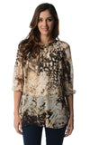 Women's 3/4 Three Quarter Sleeve Printed Chiffon Button Top
