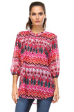 Women's 3/4 Three Quarter Sleeve Printed Chiffon Button Top