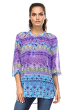 Women's 3/4 Three Quarter Sleeve Printed Chiffon Button Top