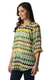Women's 3/4 Three Quarter Sleeve Printed Chiffon Button Top