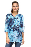 Women's 3/4 Three Quarter Sleeve Printed Chiffon Button Top