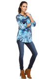 Women's 3/4 Three Quarter Sleeve Printed Chiffon Button Top