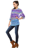 Women's 3/4 Three Quarter Sleeve Printed Chiffon Button Top