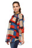 Women's 3/4 Three Quarter Sleeve Printed Chiffon Button Top