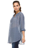 Women's 3/4 Three Quarter Sleeve Printed Chiffon Button Top
