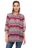 Women's 3/4 Three Quarter Sleeve Printed Chiffon Button Top