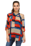 Women's 3/4 Three Quarter Sleeve Printed Chiffon Button Top