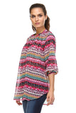 Women's 3/4 Three Quarter Sleeve Printed Chiffon Button Top