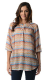 Women's 3/4 Three Quarter Sleeve Printed Chiffon Button Top
