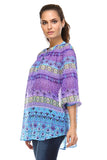 Women's 3/4 Three Quarter Sleeve Printed Chiffon Button Top