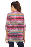 Women's 3/4 Three Quarter Sleeve Printed Chiffon Button Top