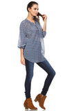 Women's 3/4 Three Quarter Sleeve Printed Chiffon Button Top