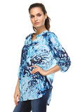 Women's 3/4 Three Quarter Sleeve Printed Chiffon Button Top