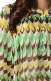 Women's 3/4 Three Quarter Sleeve Printed Chiffon Button Top