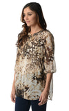 Women's 3/4 Three Quarter Sleeve Printed Chiffon Button Top