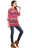 Women's 3/4 Three Quarter Sleeve Printed Chiffon Button Top