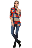 Women's 3/4 Three Quarter Sleeve Printed Chiffon Button Top