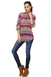 Women's 3/4 Three Quarter Sleeve Printed Chiffon Button Top
