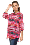 Women's 3/4 Three Quarter Sleeve Printed Chiffon Button Top