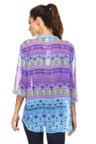 Women's 3/4 Three Quarter Sleeve Printed Chiffon Button Top