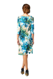Women's 3/4 Three Quarter Sleeve Abstract Print Midi Dress