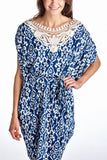Women's Ikat Print Dress with Crochet Yoke Trim