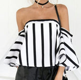 Women's Chic Vertical Striped Off Shoulder Blouse