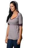 Women's Striped Hooded Babydoll Short Sleeve Top