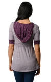 Women's Striped Hooded Babydoll Short Sleeve Top