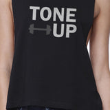 Tone Up Black Work Out Crop Top Fitness Sleeveless Muscle T-shirt