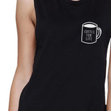 Coffee For Life Womens Black Muscle Top Cute Graphic Coffee Lovers